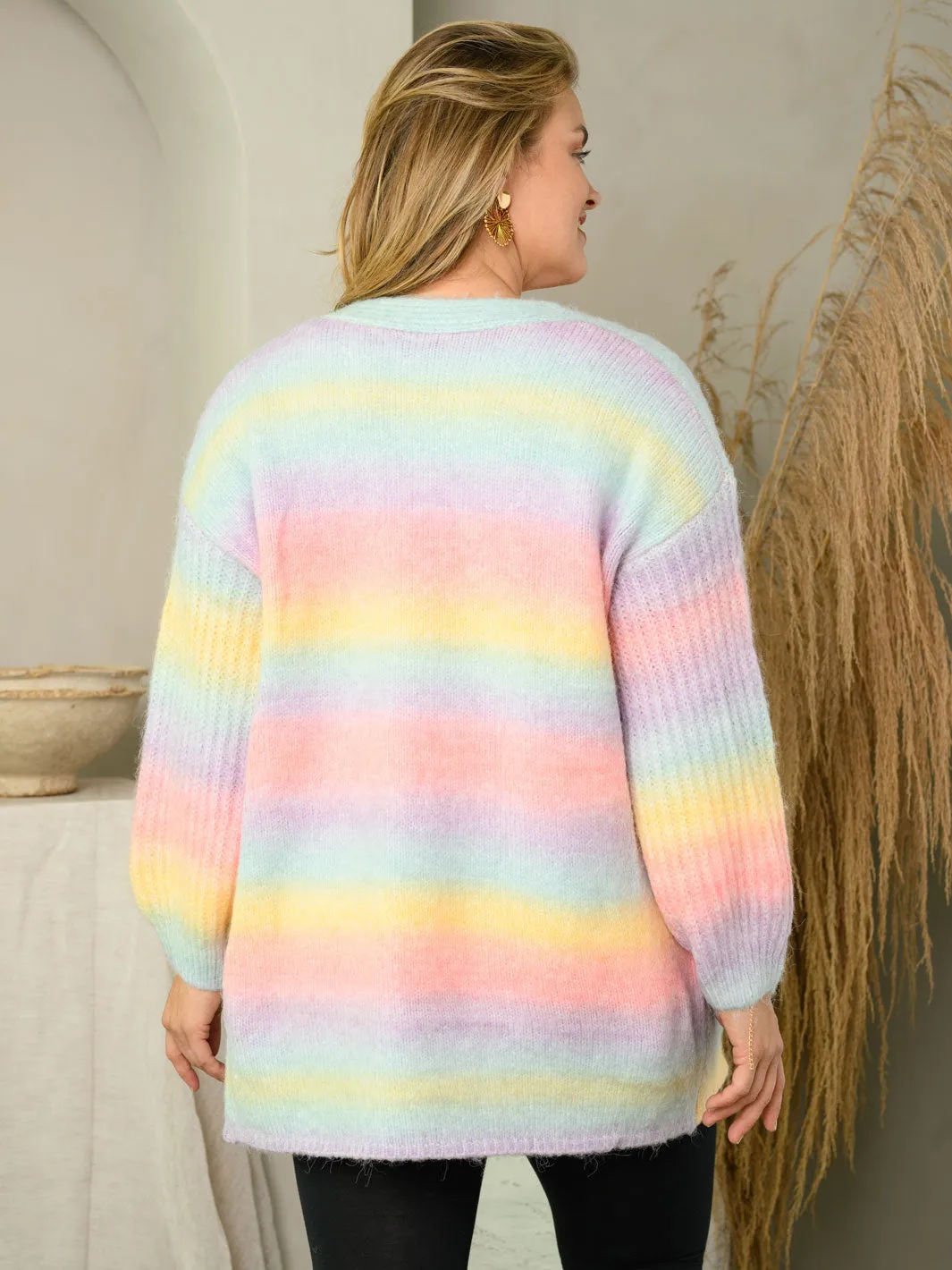PLUS SIZE COLORBLOCK OPEN CARDIGAN