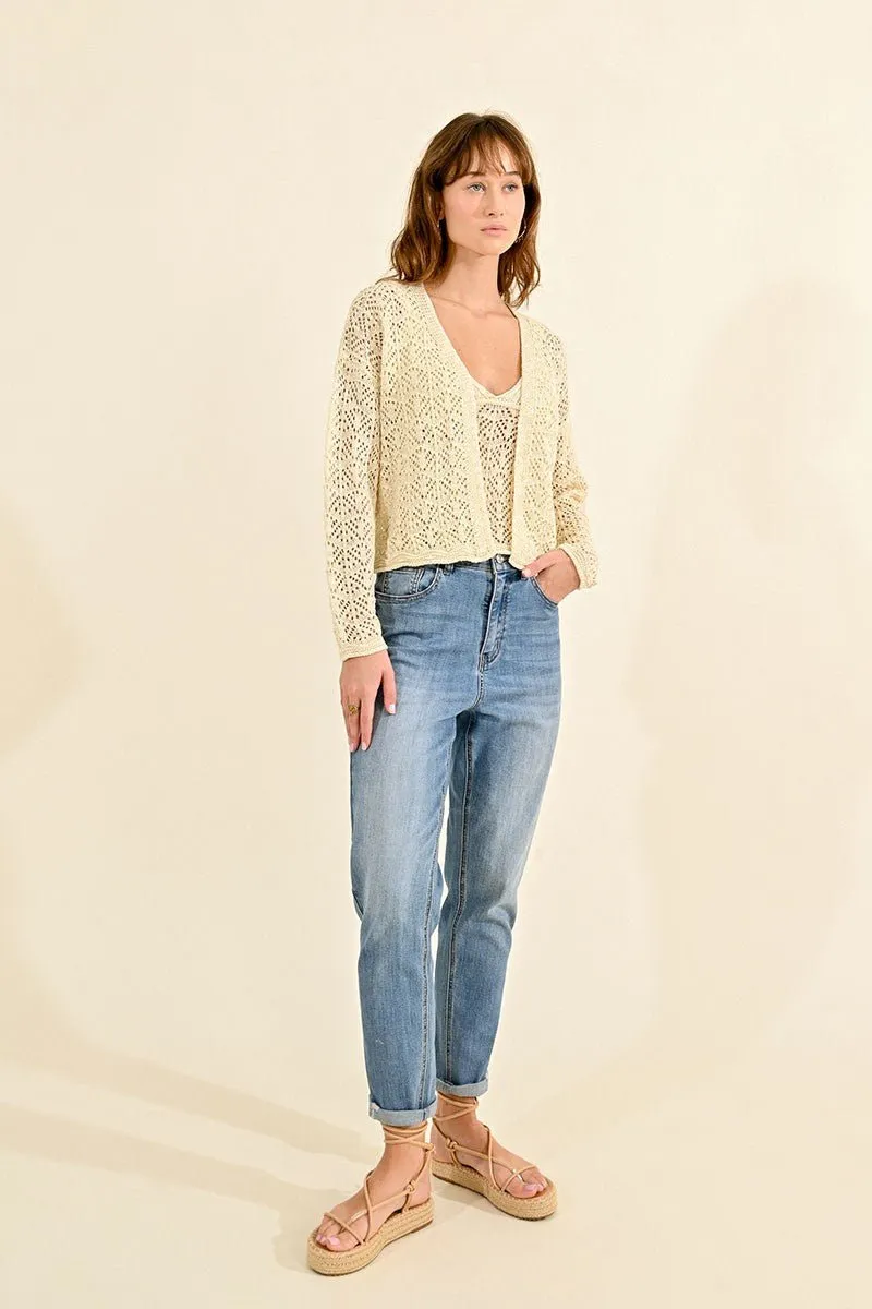 POINTELLE CROP CARDIGAN