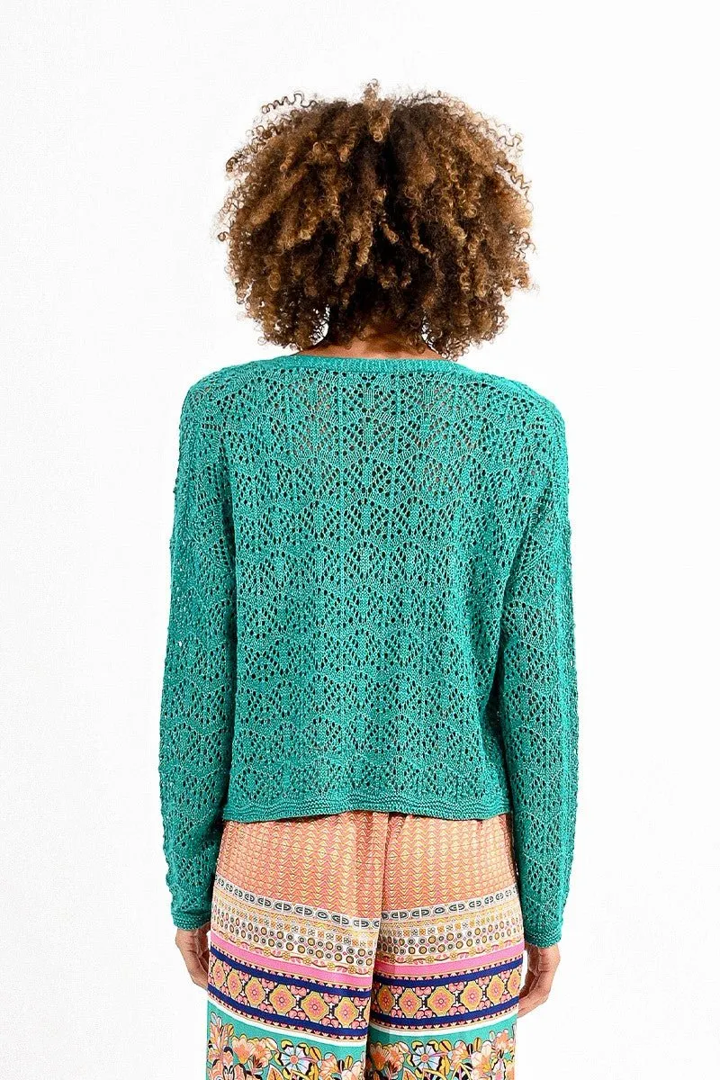 POINTELLE CROP CARDIGAN