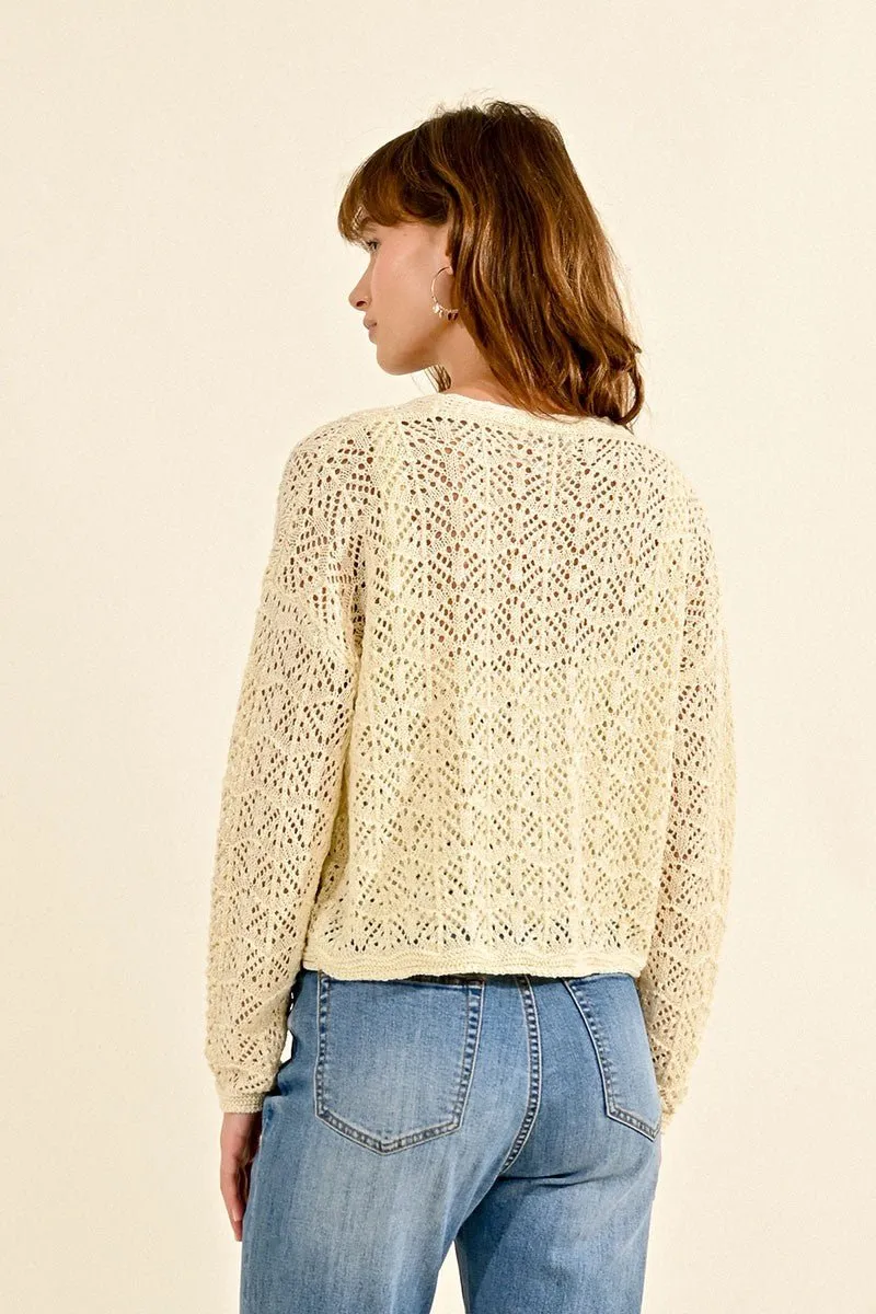 POINTELLE CROP CARDIGAN