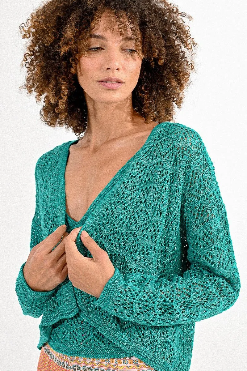 POINTELLE CROP CARDIGAN