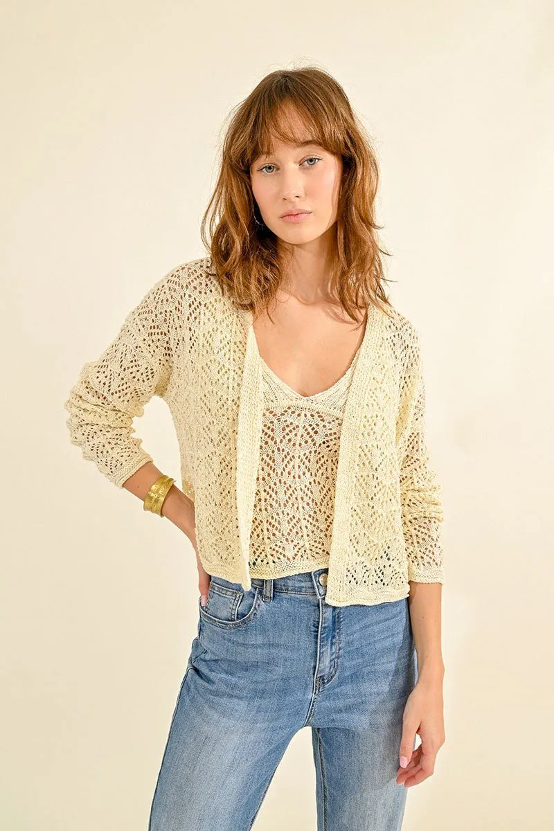 POINTELLE CROP CARDIGAN