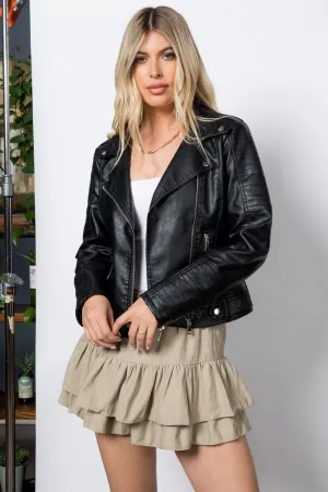 Quilted Detail Moto Jacket