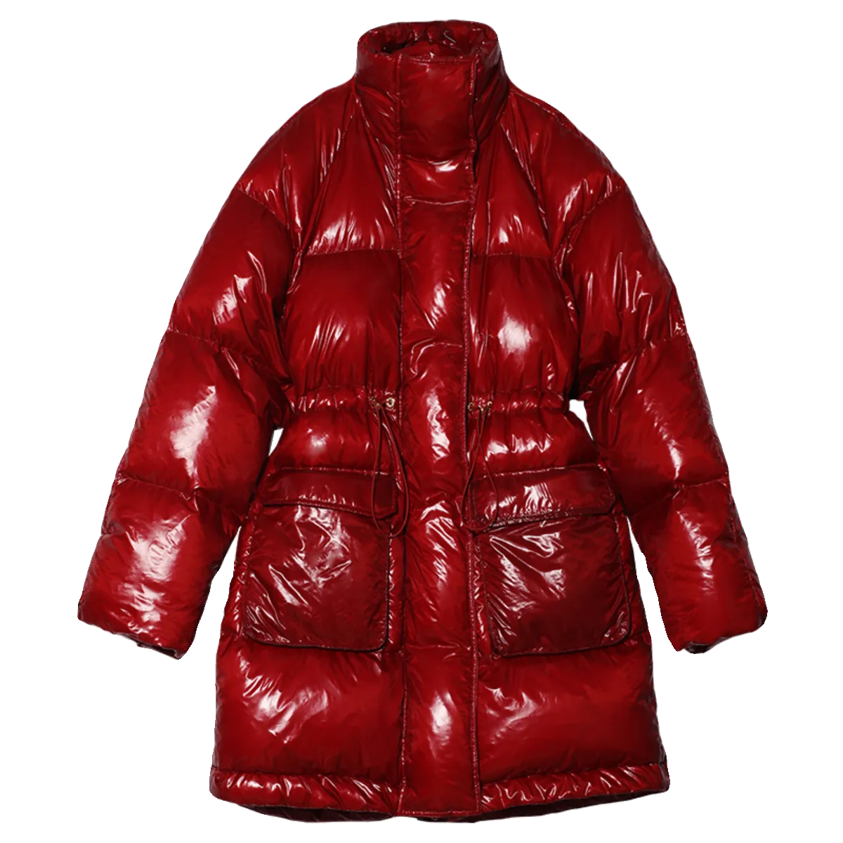 Red High Collar Puffer Coat