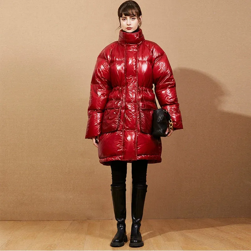 Red High Collar Puffer Coat