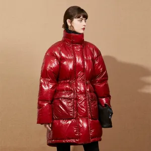 Red High Collar Puffer Coat