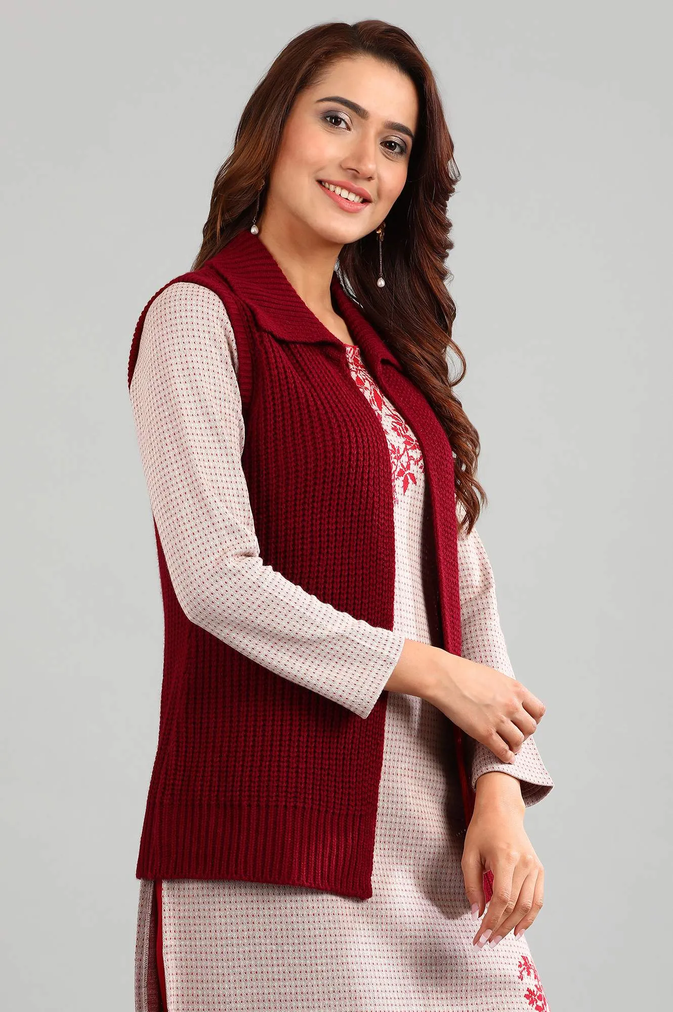 Red Shirt Collar Solid Sweater