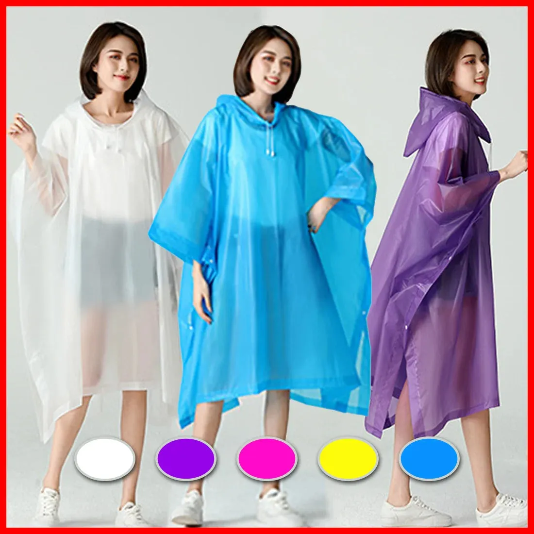 Reusable Portable Rain Coat Suit - Rainwear Poncho Cloak with Hood for Men and Women