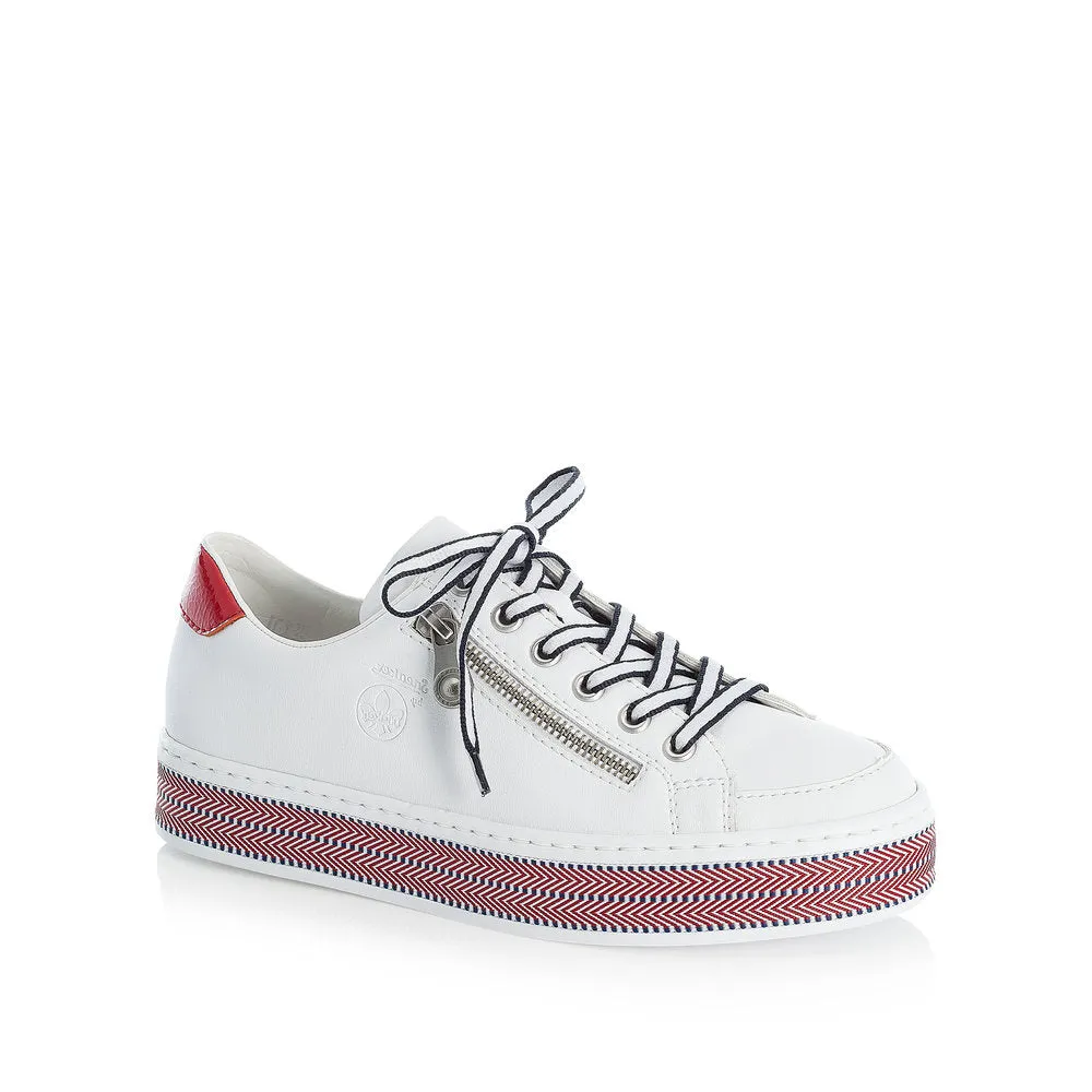 RIEKER L89C1-80 FLAT LACE UP FASHION SHOE WITH PLATFORM SOLE - WHITE