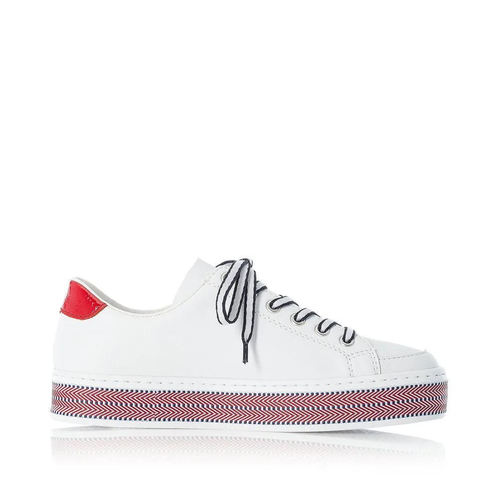 RIEKER L89C1-80 FLAT LACE UP FASHION SHOE WITH PLATFORM SOLE - WHITE