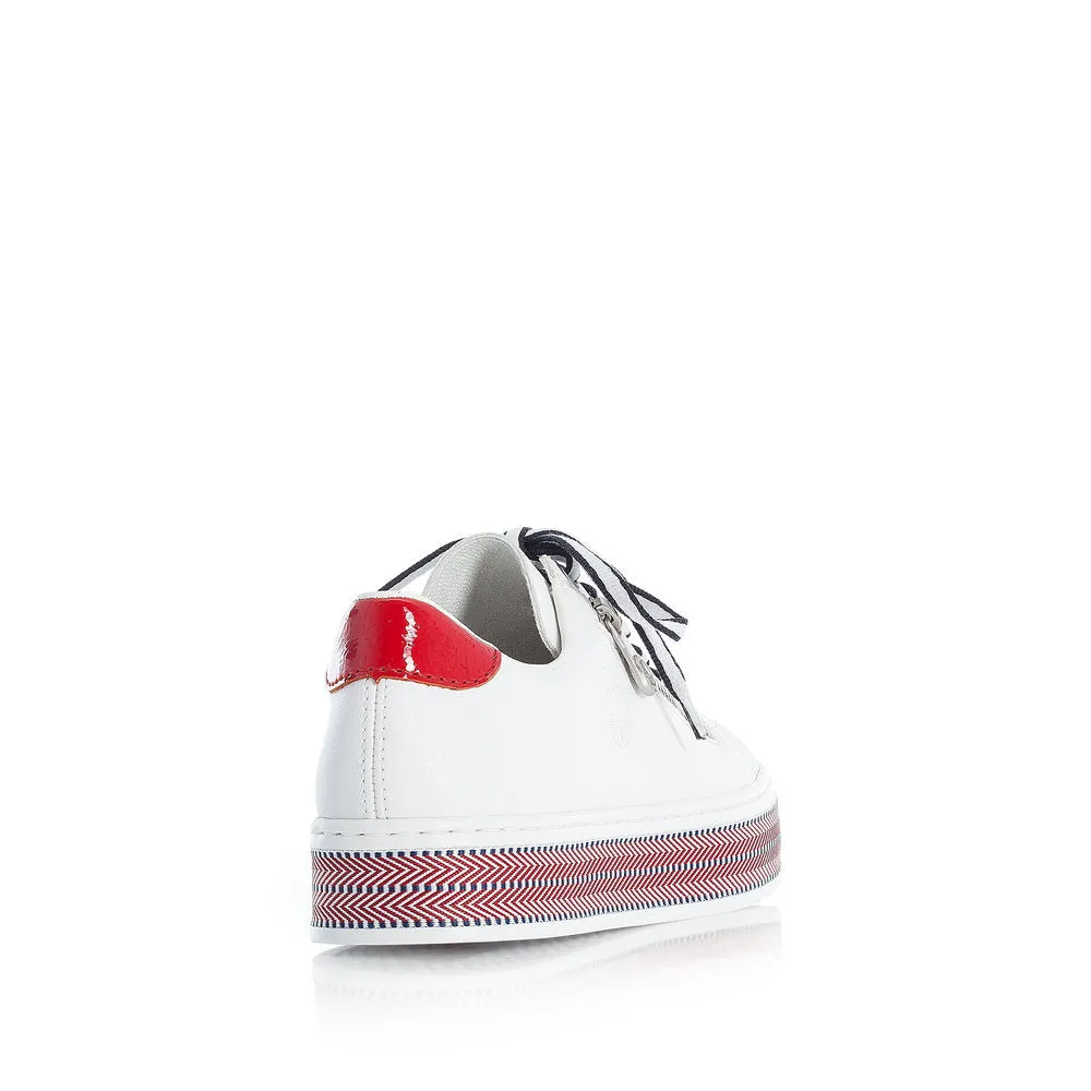 RIEKER L89C1-80 FLAT LACE UP FASHION SHOE WITH PLATFORM SOLE - WHITE