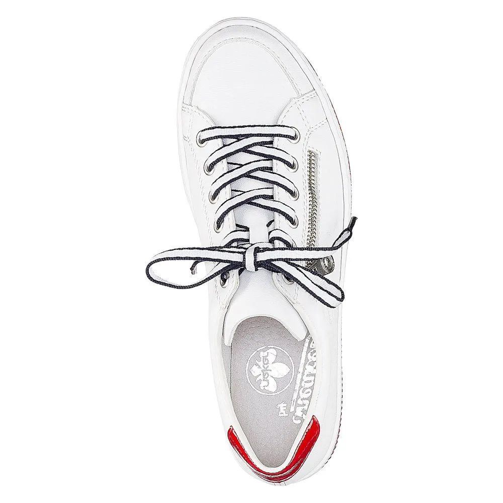 RIEKER L89C1-80 FLAT LACE UP FASHION SHOE WITH PLATFORM SOLE - WHITE