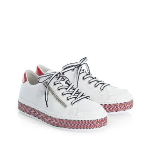 RIEKER L89C1-80 FLAT LACE UP FASHION SHOE WITH PLATFORM SOLE - WHITE