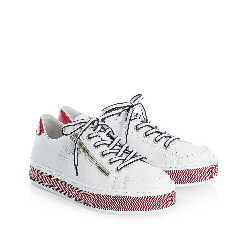 RIEKER L89C1-80 FLAT LACE UP FASHION SHOE WITH PLATFORM SOLE - WHITE