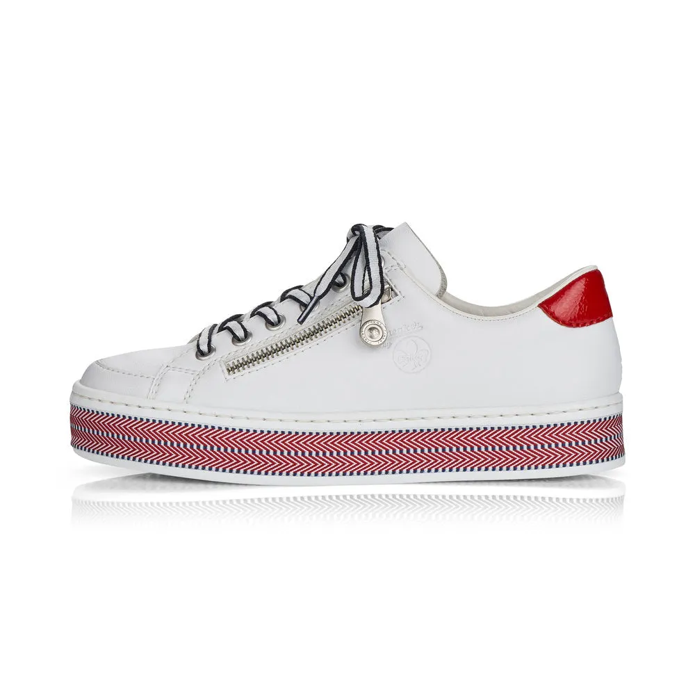 RIEKER L89C1-80 FLAT LACE UP FASHION SHOE WITH PLATFORM SOLE - WHITE