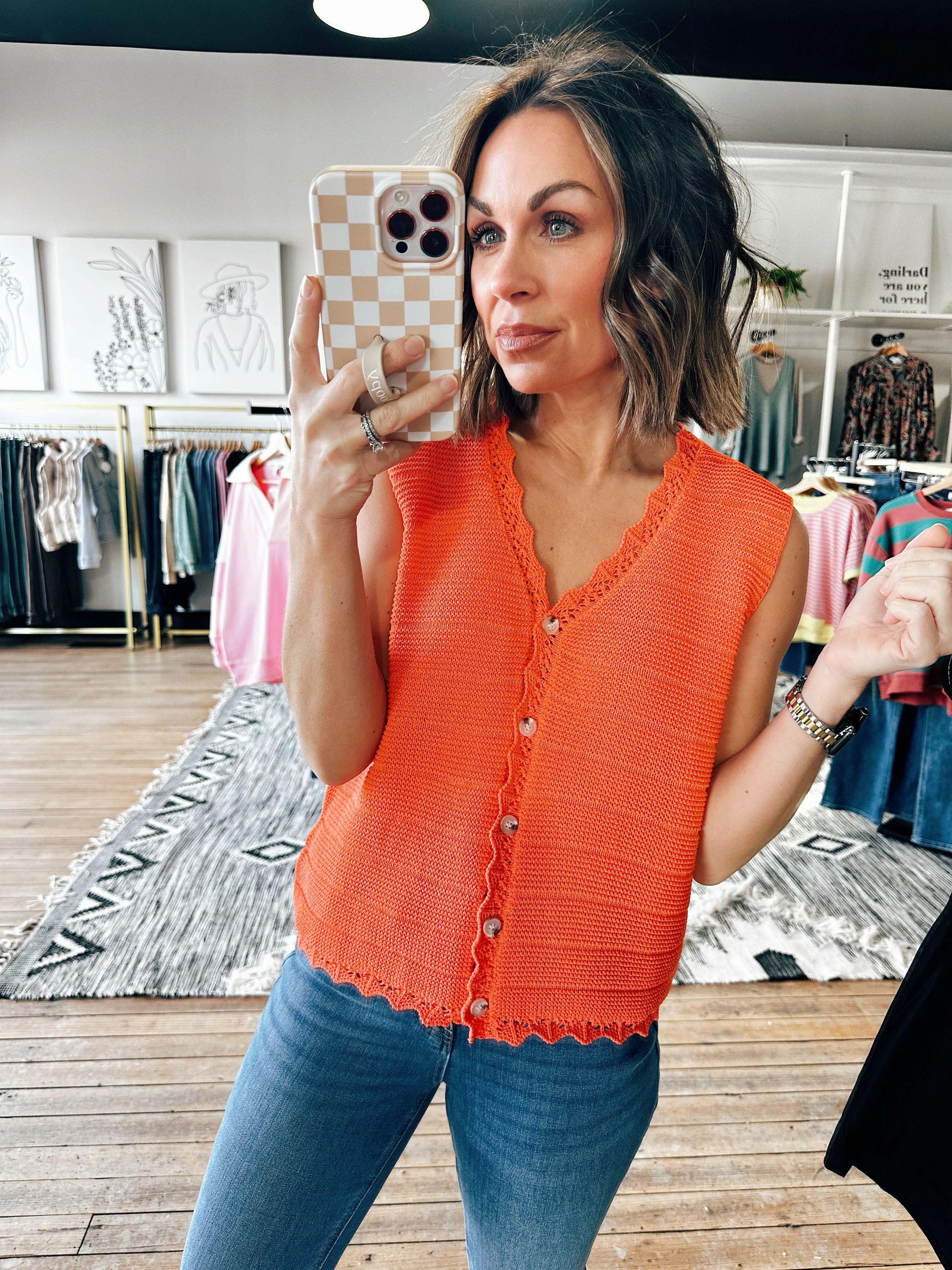 Romy Scalloped Button-Up Sweater Vest