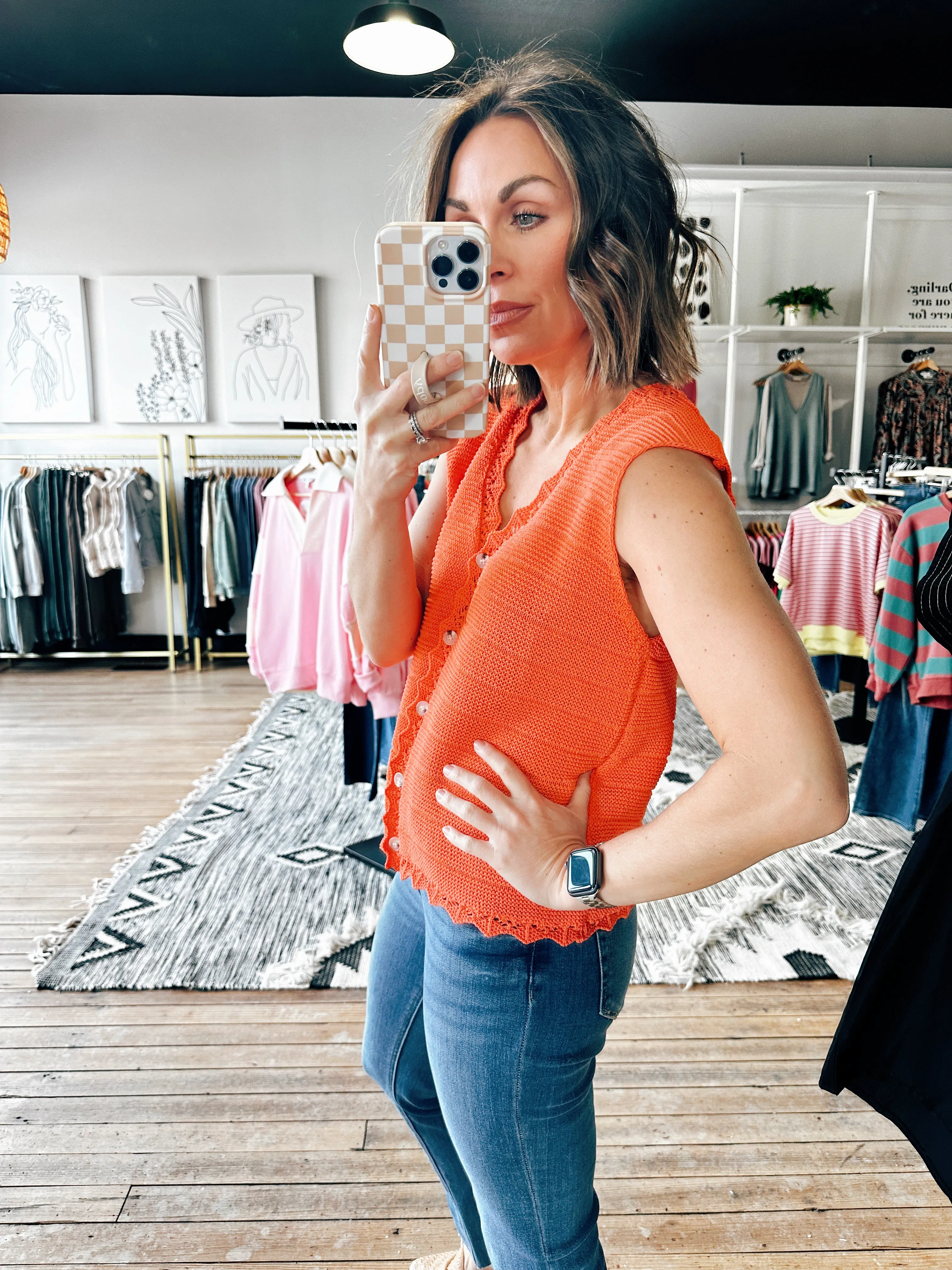 Romy Scalloped Button-Up Sweater Vest