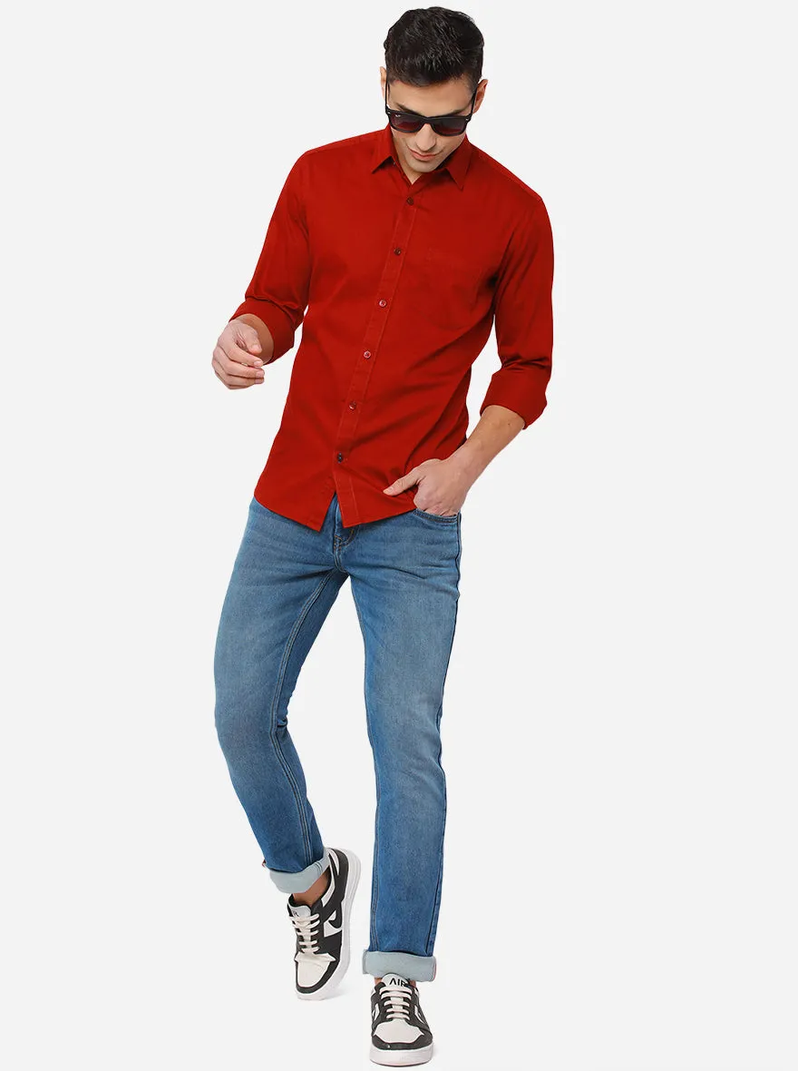 Ruby Red Solid Smart Fit Casual Shirt | Greenfibre