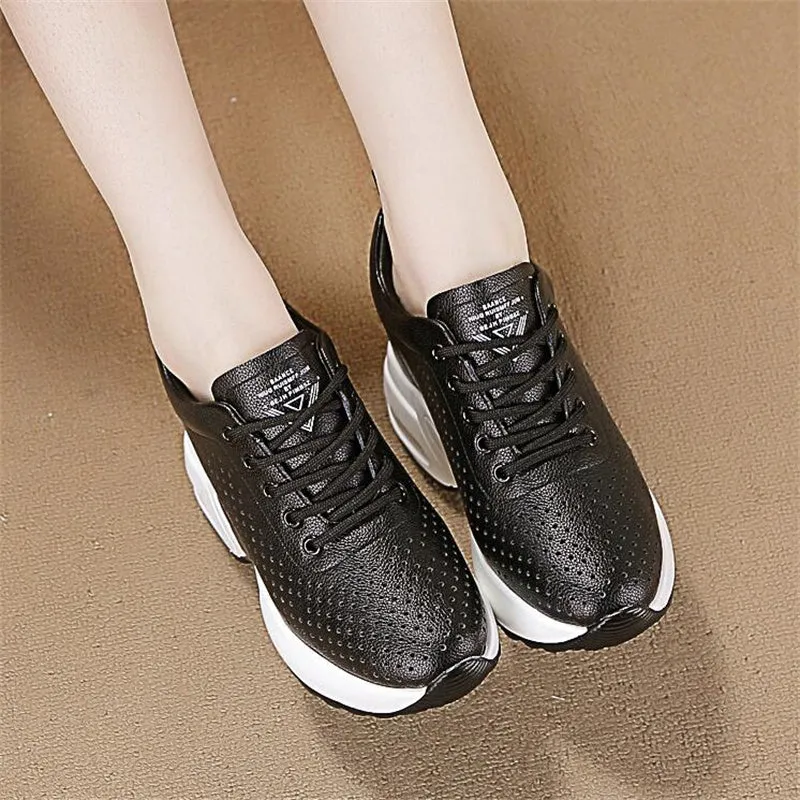 Sneakers Chunky Shoes Cow Leather 10cm Platform Wedge