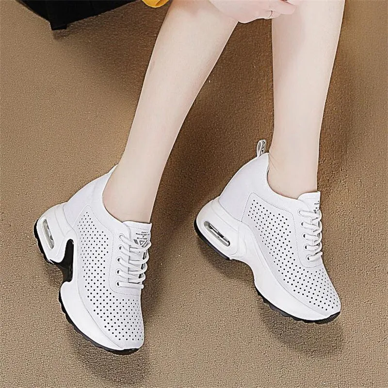 Sneakers Chunky Shoes Cow Leather 10cm Platform Wedge