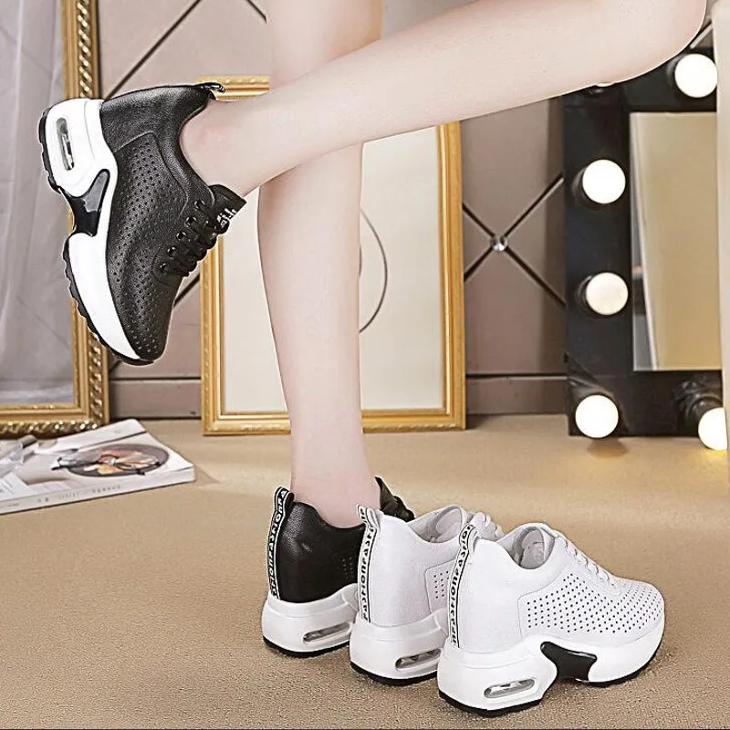 Sneakers Chunky Shoes Cow Leather 10cm Platform Wedge