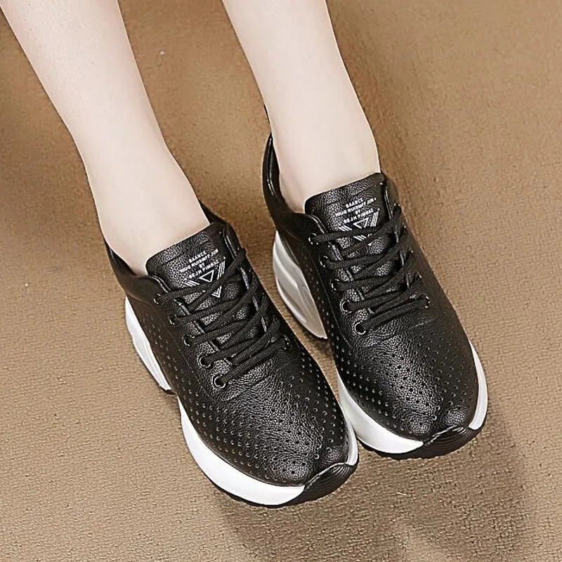 Sneakers Chunky Shoes Cow Leather 10cm Platform Wedge