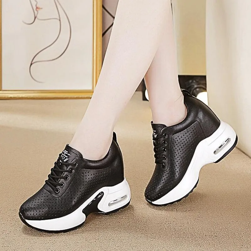 Sneakers Chunky Shoes Cow Leather 10cm Platform Wedge