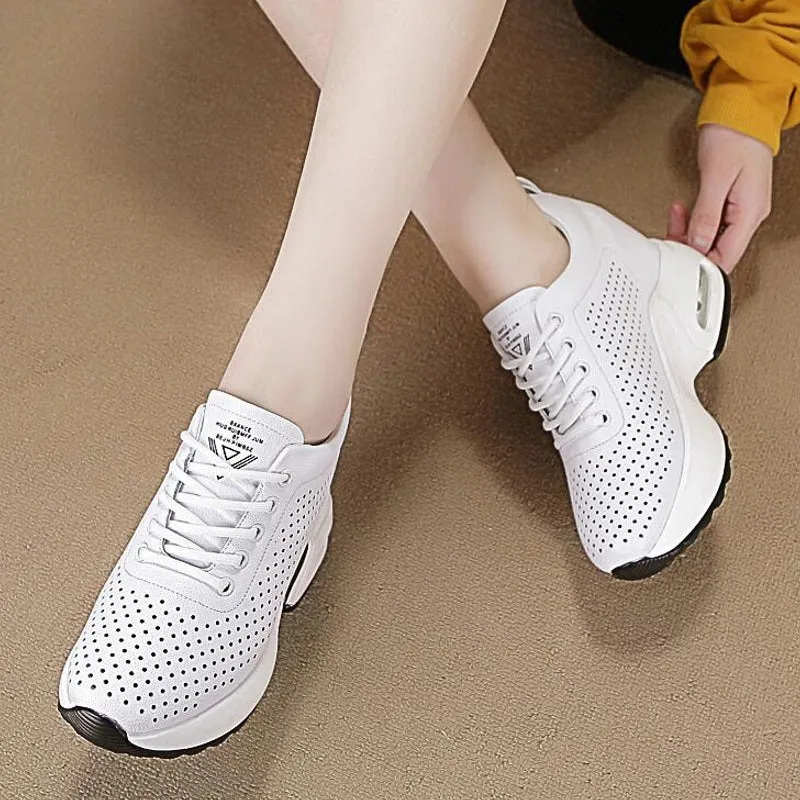 Sneakers Chunky Shoes Cow Leather 10cm Platform Wedge
