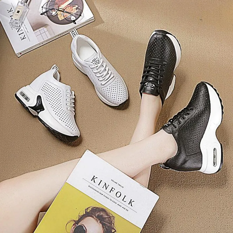 Sneakers Chunky Shoes Cow Leather 10cm Platform Wedge