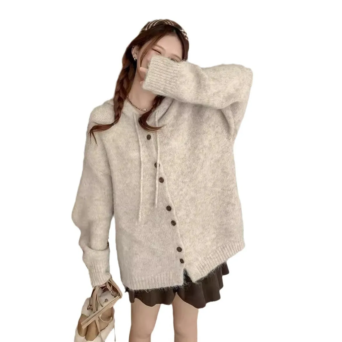 Stylish Solid Button-Up Cardigan with a Relaxed Fit