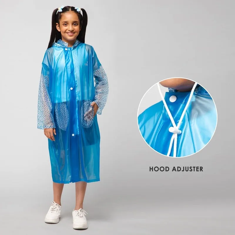 THE CLOWNFISH Storm Shield Series Unisex Kids Waterproof Single Layer PVC Longcoat/Raincoat with Adjustable Hood. Age-9-10 Years (Transparent White)