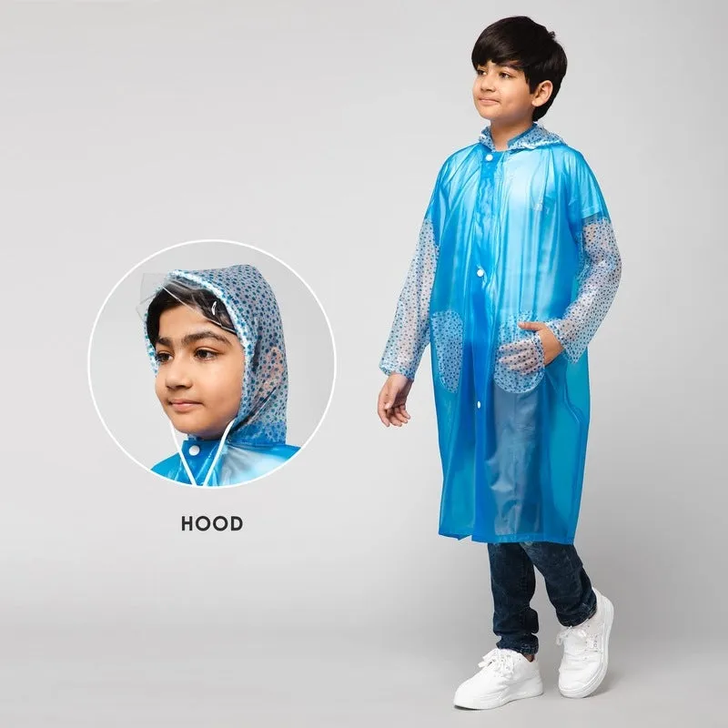 THE CLOWNFISH Storm Shield Series Unisex Kids Waterproof Single Layer PVC Longcoat/Raincoat with Adjustable Hood. Age-9-10 Years (Transparent White)