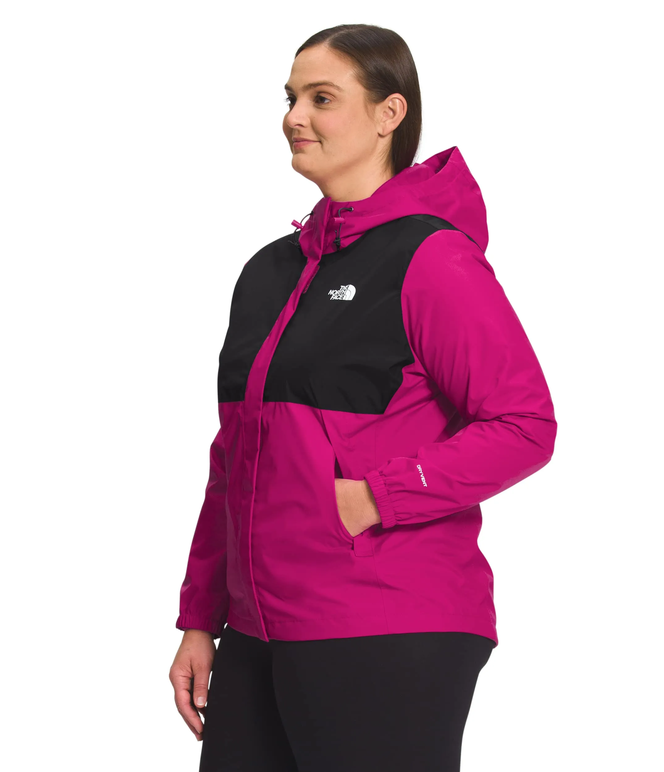 THE NORTH FACE Women's Waterproof Antora Jacket (Standard and Plus Size), TNF Black/Fuschia Pink, 3X