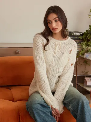 Tie Front Hollow Shift Sweater