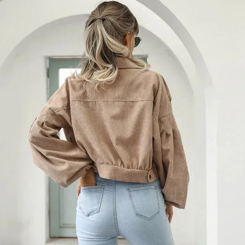 Toine | Dames Cord-Bomberjacke mit Laternenmütze