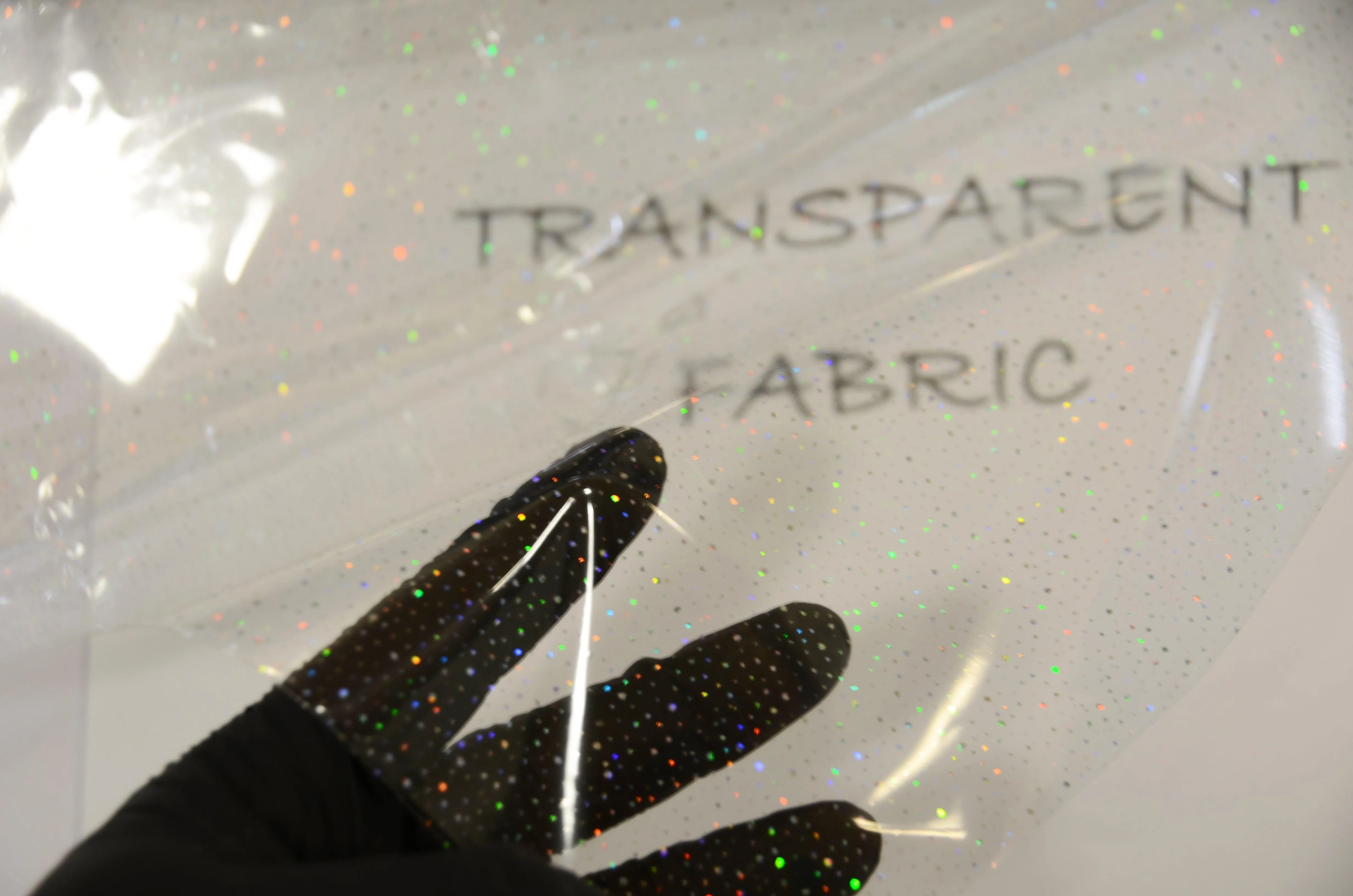 Transparent Glitter TPU Fabric | Holographic TPU Fabric Yard x 54" Wide | Rainbow & Waterproof TPU | Non Transparent | Soft Non Stretch