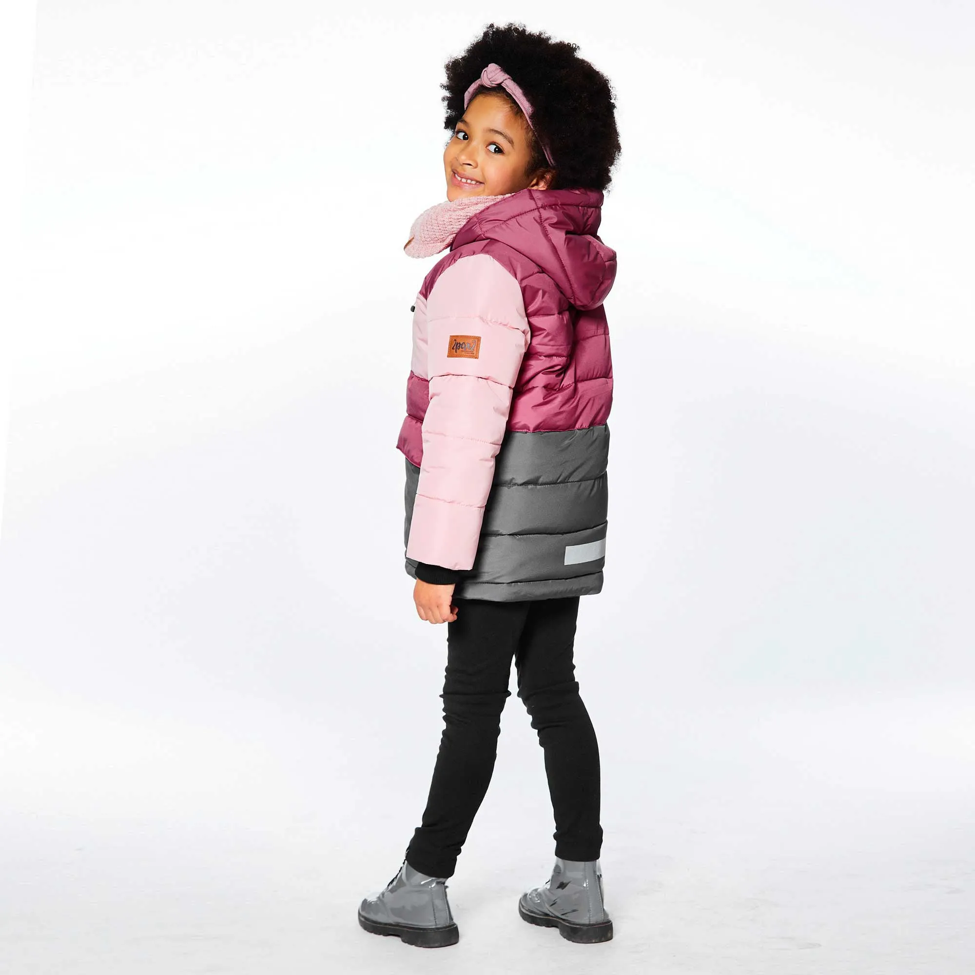 Tricolor Puffy Jacket Pink, Fuchsia And Dark Grey