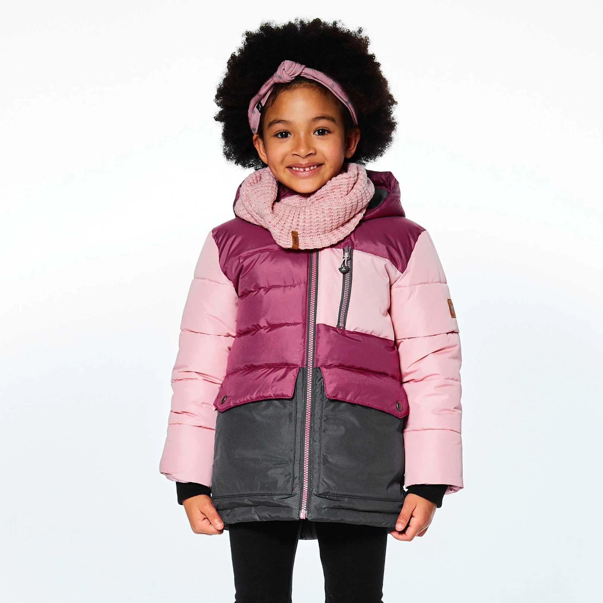 Tricolor Puffy Jacket Pink, Fuchsia And Dark Grey