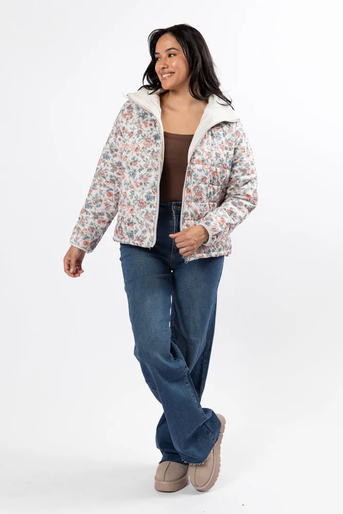 Vail Valley Pink Ivory Multi Floral Quilted Zip Up Jacket FINAL SALE