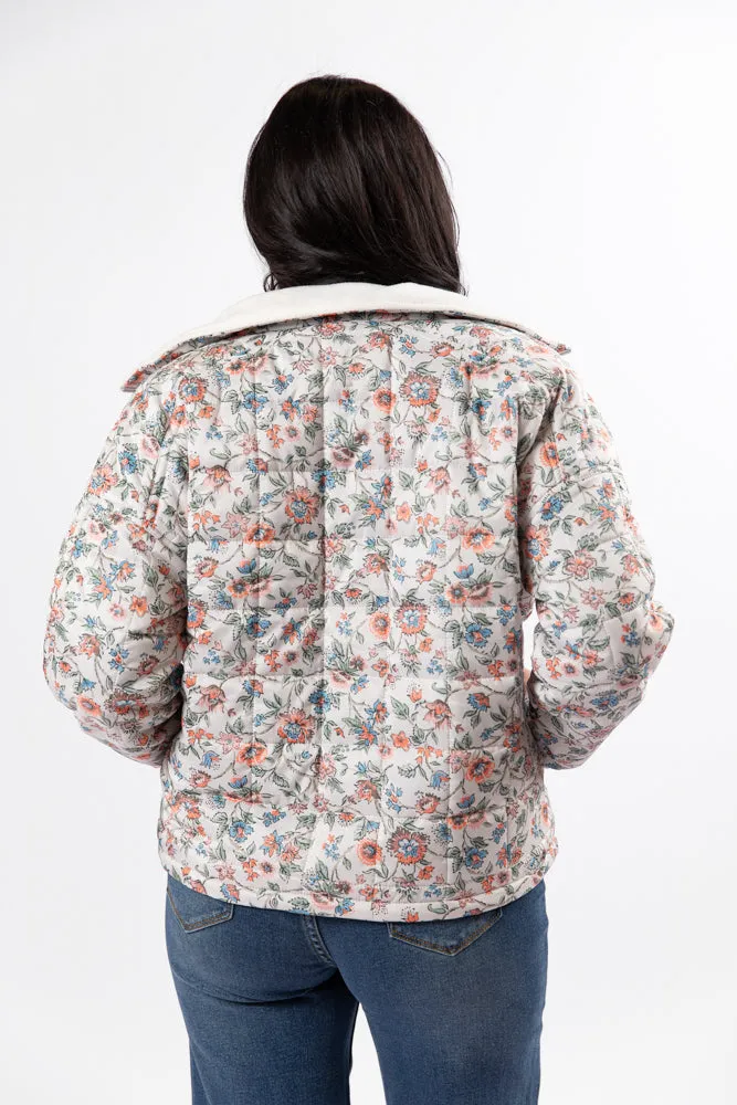 Vail Valley Pink Ivory Multi Floral Quilted Zip Up Jacket FINAL SALE
