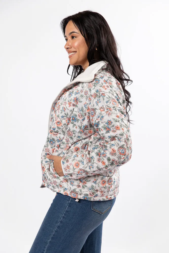 Vail Valley Pink Ivory Multi Floral Quilted Zip Up Jacket FINAL SALE