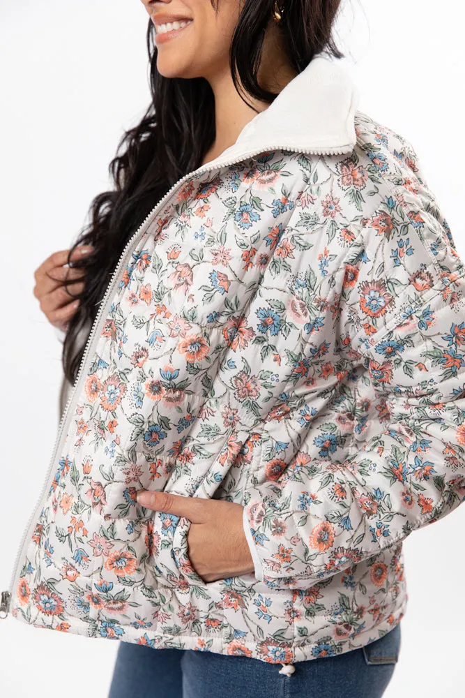 Vail Valley Pink Ivory Multi Floral Quilted Zip Up Jacket FINAL SALE
