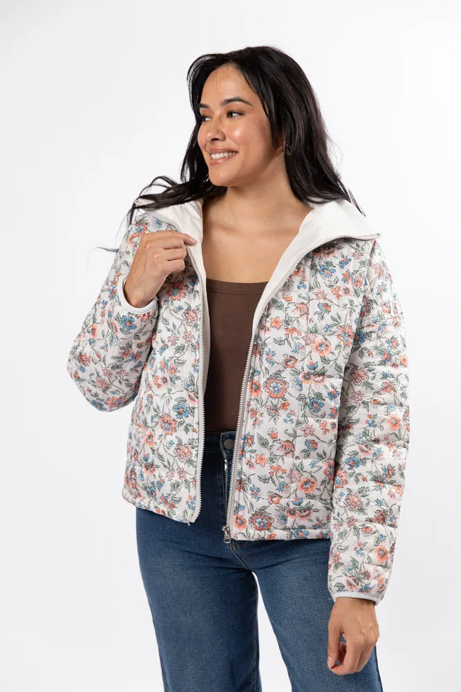 Vail Valley Pink Ivory Multi Floral Quilted Zip Up Jacket FINAL SALE