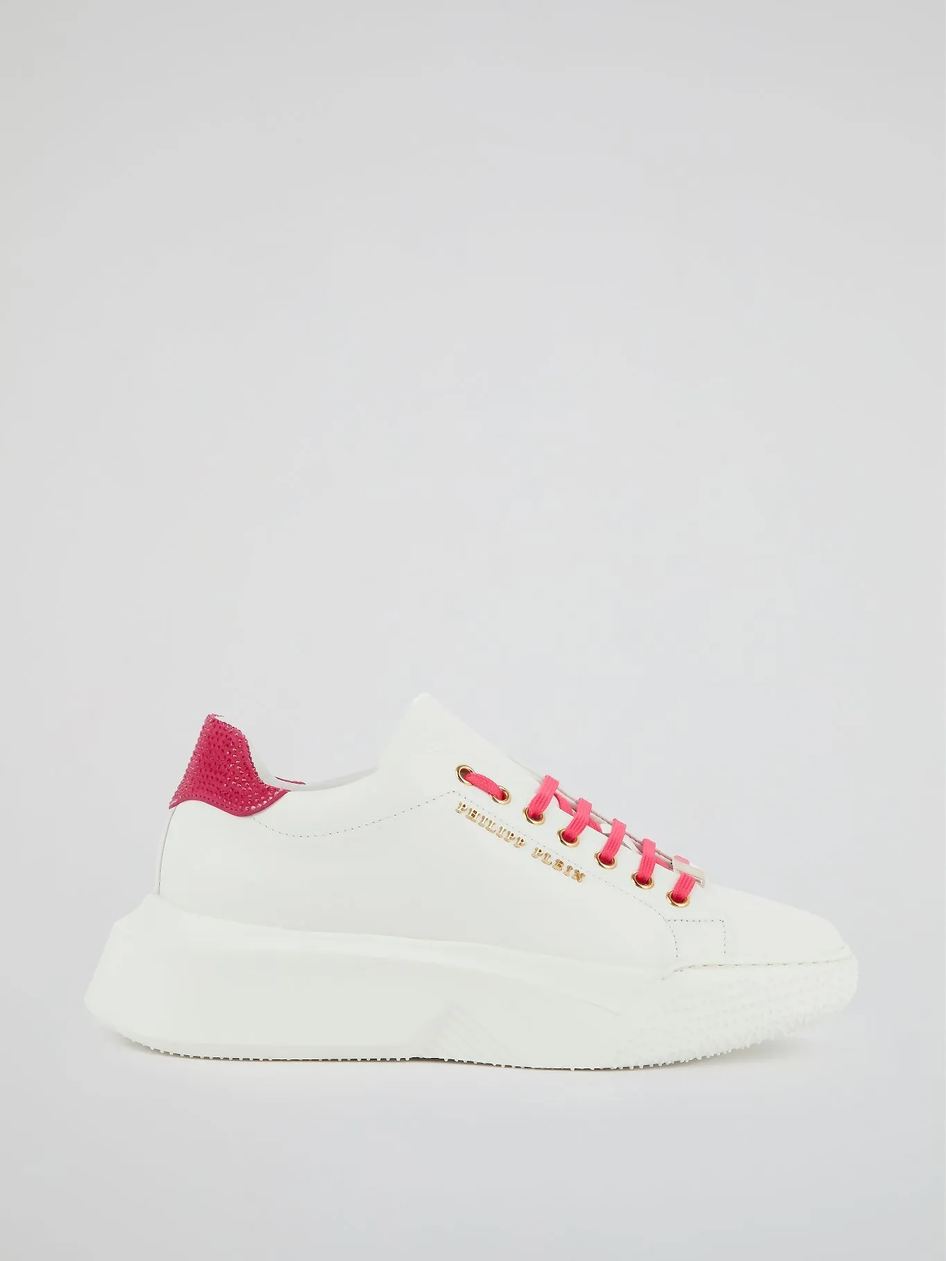 White Crystal Detail Platform Sneakers