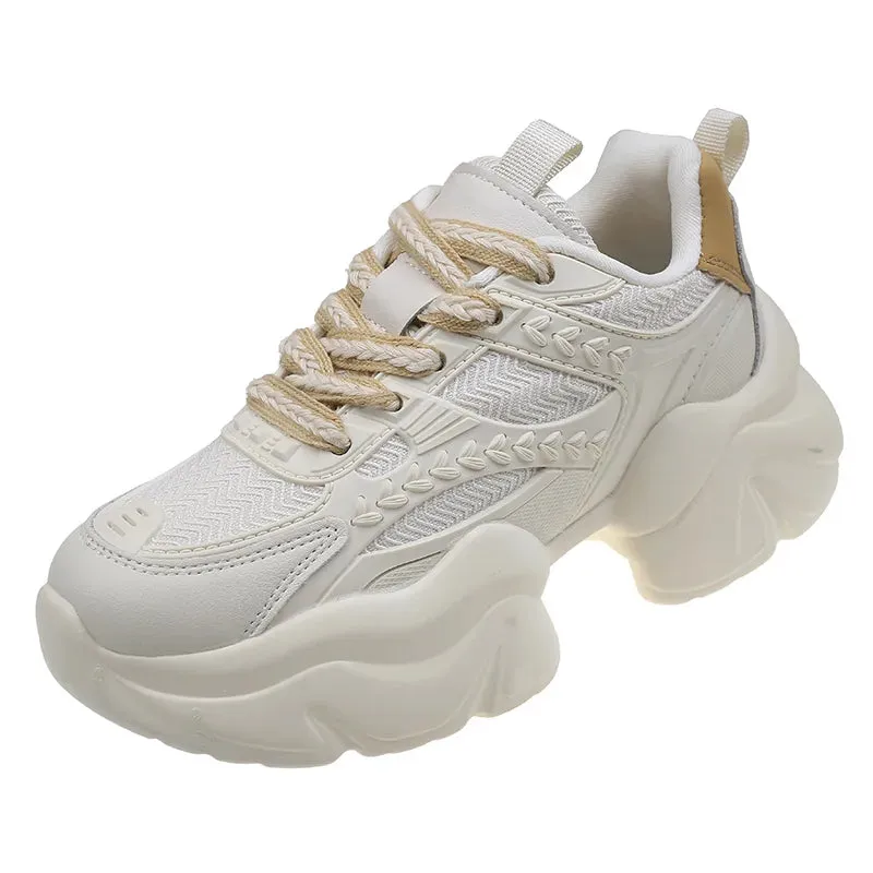 Women Sneakers Genuine leather Platform Sneakers Women Casual Shoes Chunky Sneaker 6CM Increase Designer Thick Sole Dad Shoes