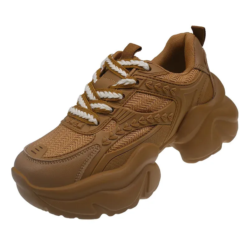 Women Sneakers Genuine leather Platform Sneakers Women Casual Shoes Chunky Sneaker 6CM Increase Designer Thick Sole Dad Shoes