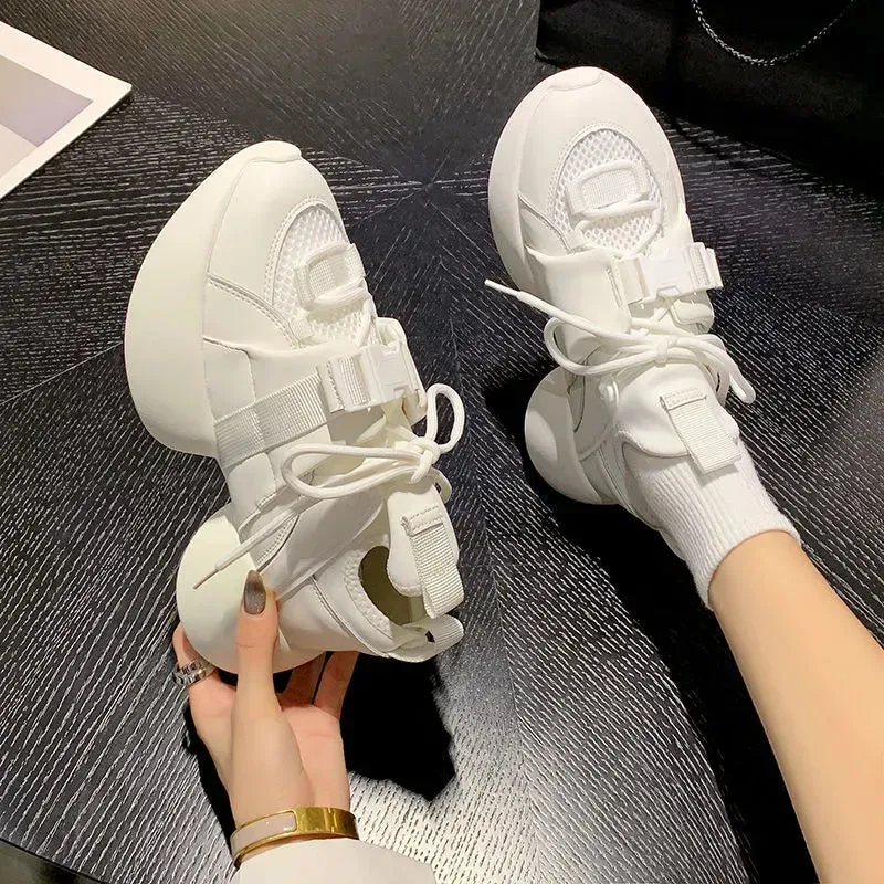 Women Sneakers Genuine leather Platform Sneakers Women Casual Shoes Chunky Sneaker 6CM Increase Designer Thick Sole Dad Shoes