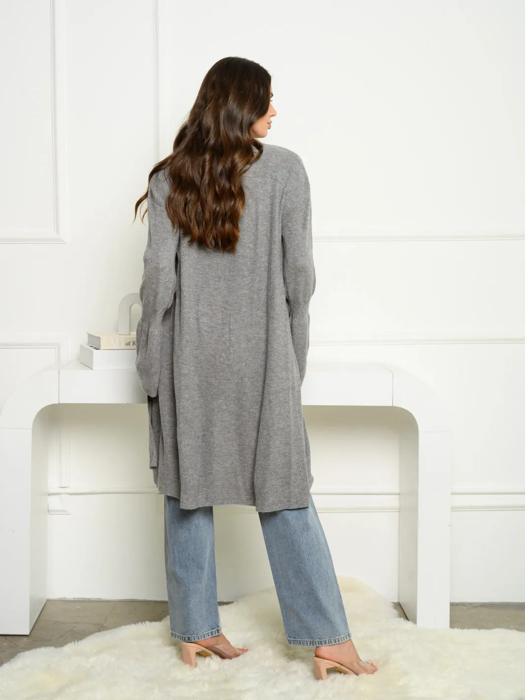 WOMEN'S LONG BELL SLEEVE OPEN FRONT LONG CARDIGAN