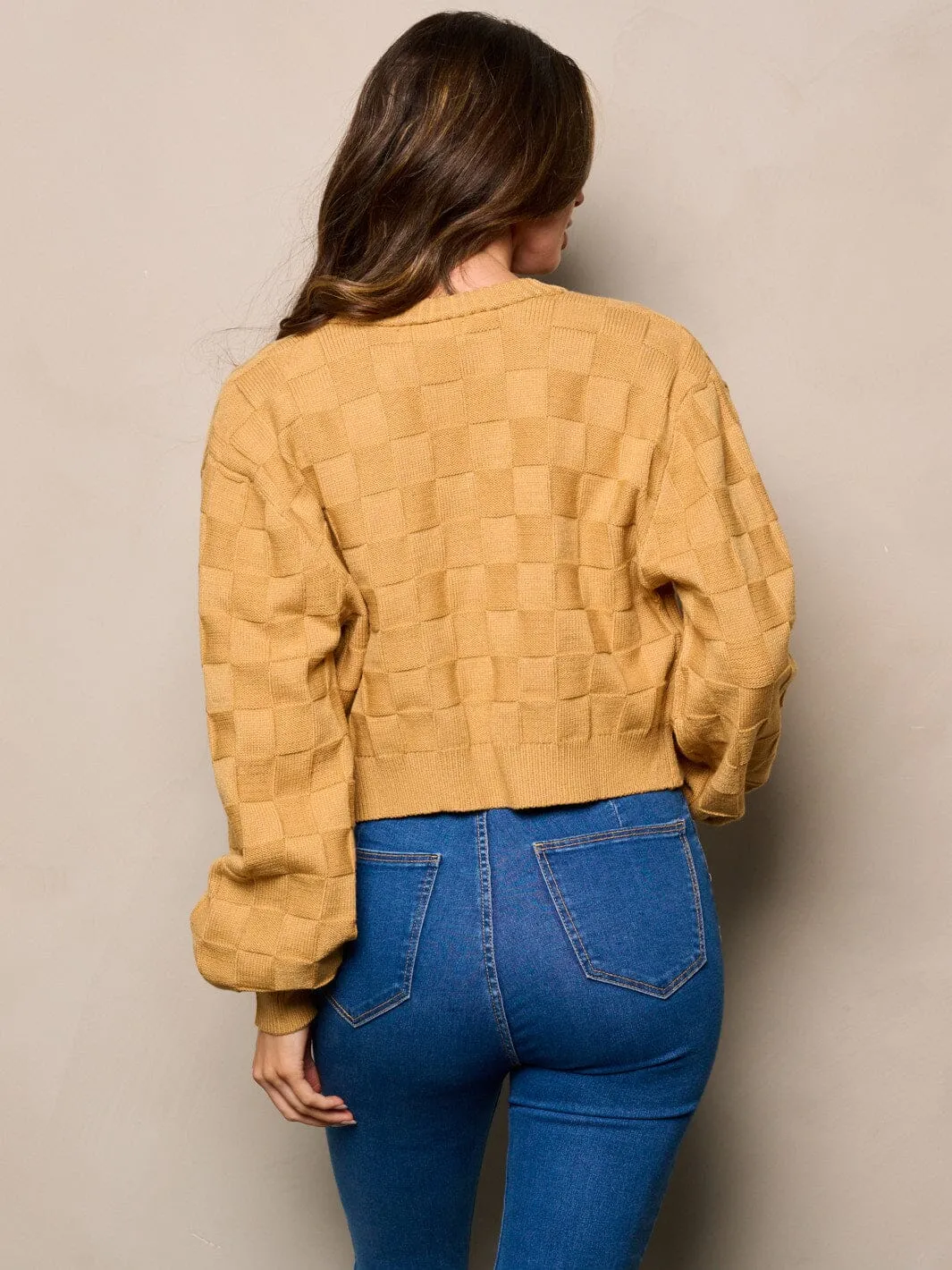 WOMEN'S LONG PUFF SLEEVE BUTTON UP DETAILED CARDIGAN