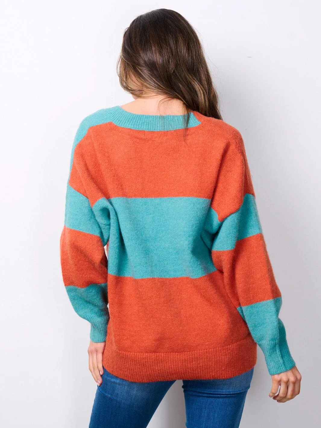 WOMEN'S LONG SLEEVE BUTTON UP POCKETS COLORBLOCK SWEATER CARDIGAN